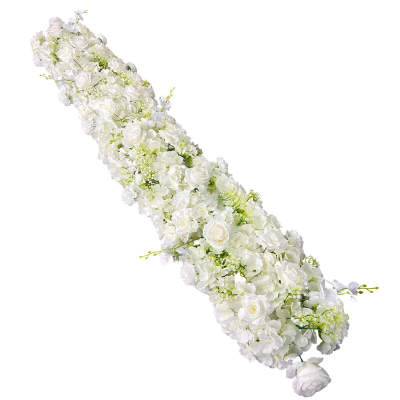fleurs artificielles blanches soie mariage décoration guirlande intérieure extérieure allée arc table plage