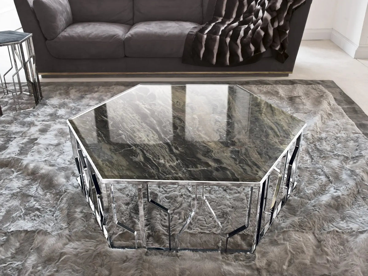 table basse moderne élégante marbre gris métal doré alliage aluminium