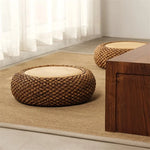 coussin sol rond tissé main paille mousse pu anti décubitus opaque rustique beige brunclair