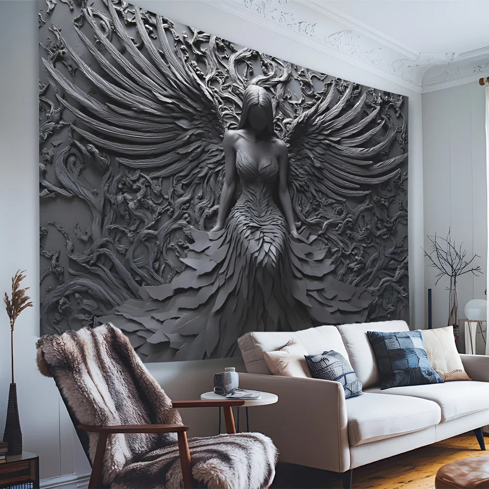 sculpture murale relief gris art contemporain détails floraux décoration intérieure moderne grande taille