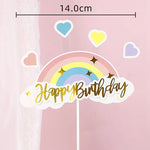 décoration gâteau anniversaire arc ciel étoiles nuages figurines licorne fille étoiles dorées ballons