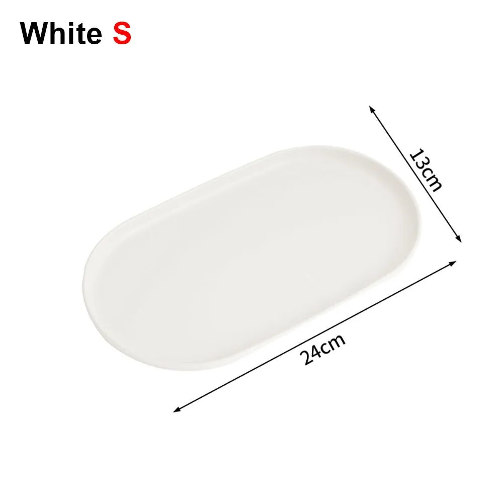 assiettes ovales modernes plastique beige rose blanc dessert vaisselle rangement maison cuisine