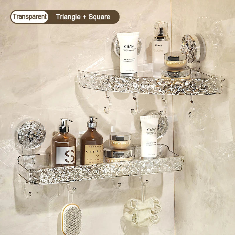 étagère salle bain adhésive transparente motif floral moderne crochets supports adhésifs