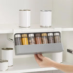 rangement épices adhésif mur blanc gris moderne bouteilles rack