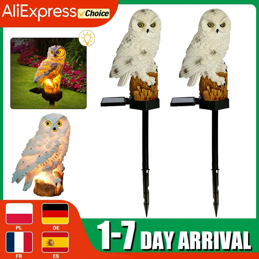 hibou solaire blanc marron moderne panneau solaire led lumineux jardin extérieur ip65 étanche
