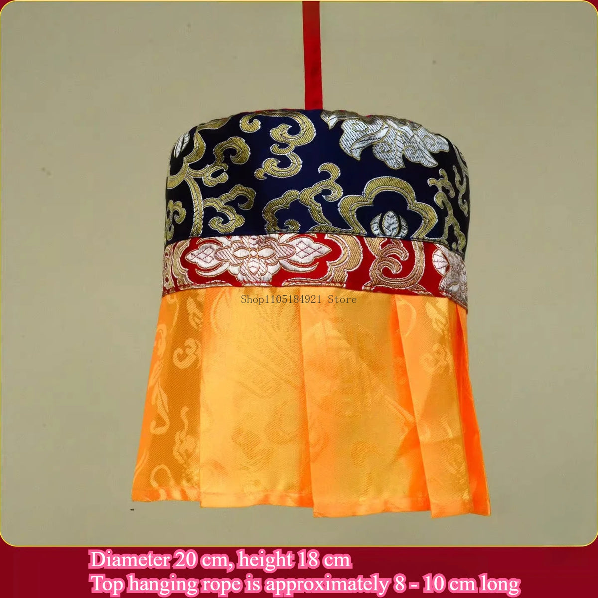 lampe suspendue ethnique broderie couleur variée franges traditionnelle decoration maison tibétaine orange marron vert