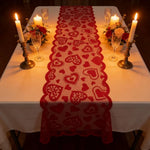 chinois plat rouge dentelle coeurs table rectangulaire decoratif romantique echangement table runner deux pieces
