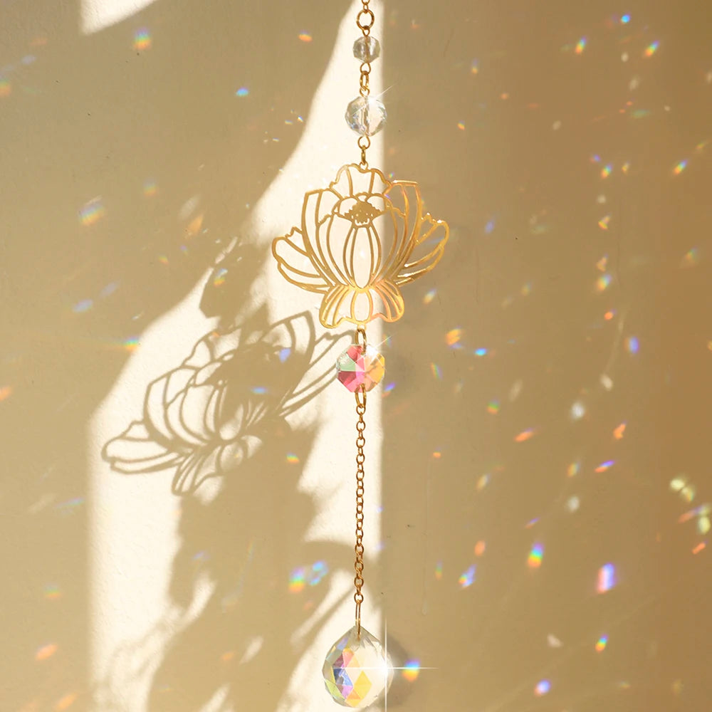 décoration murale suncatcher or multicolore fleur lotus artisanal bohèmeextérieur chambre jardin