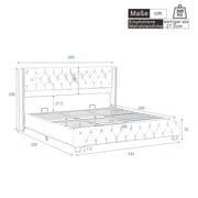 Lit capitonné 180x200 cm en velours beige avec tête de lit et pieds en bois - Ombre Interieur