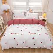 Housse de couette coeurs d'amour rouges mignons 3 pièces pour chambre fille décoration kawaii