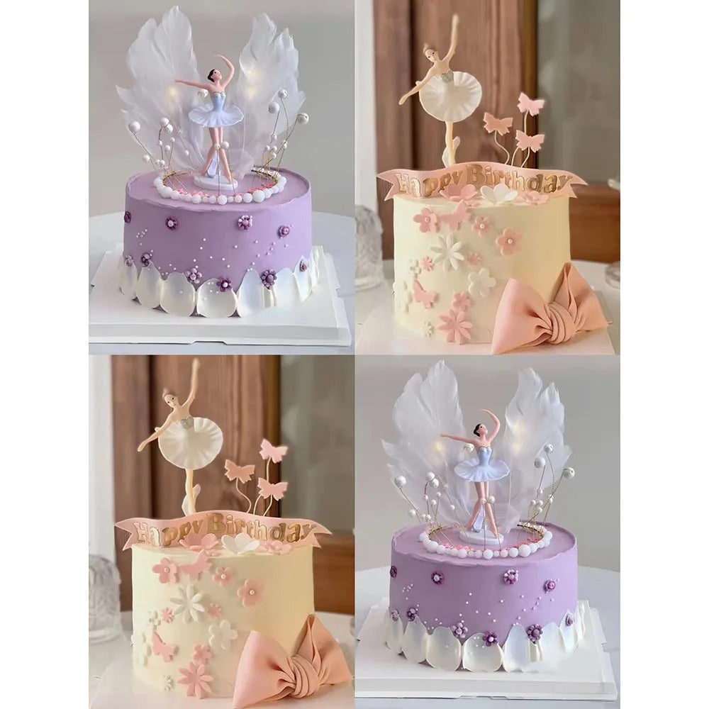 figurines danseuses blanches roses dorées plumes papillons classiques anniversaire mariage fêtes