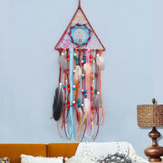 décoration murale attrape rêves triangle tissage fil plumes couleurs variées bohème ethnique