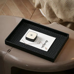 plateau rangement carré cuir noir blanc moderne tissé décoration maison articles divers