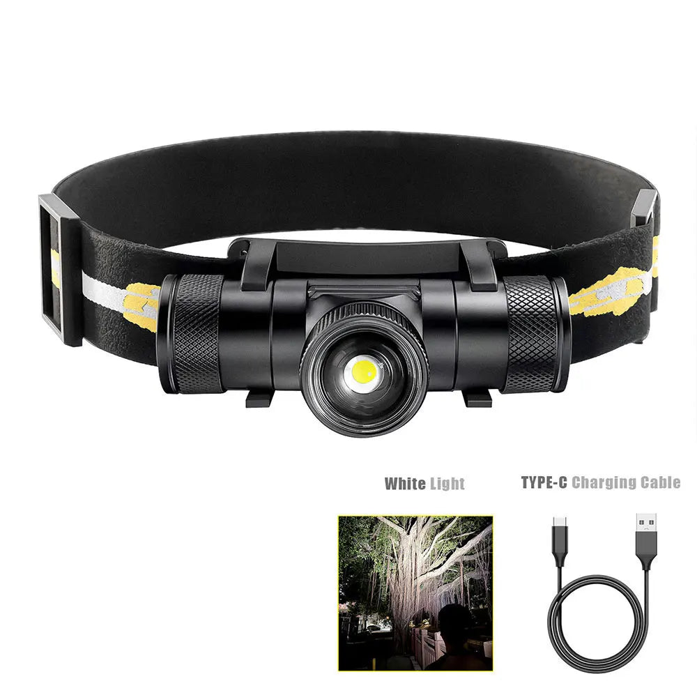 lampe torche rechargeable led camping chasse usb type ceinture noire boutons serrage moderne pratique