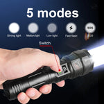 lampe torche noire led 98w modes rechargeable usb type robuste camping