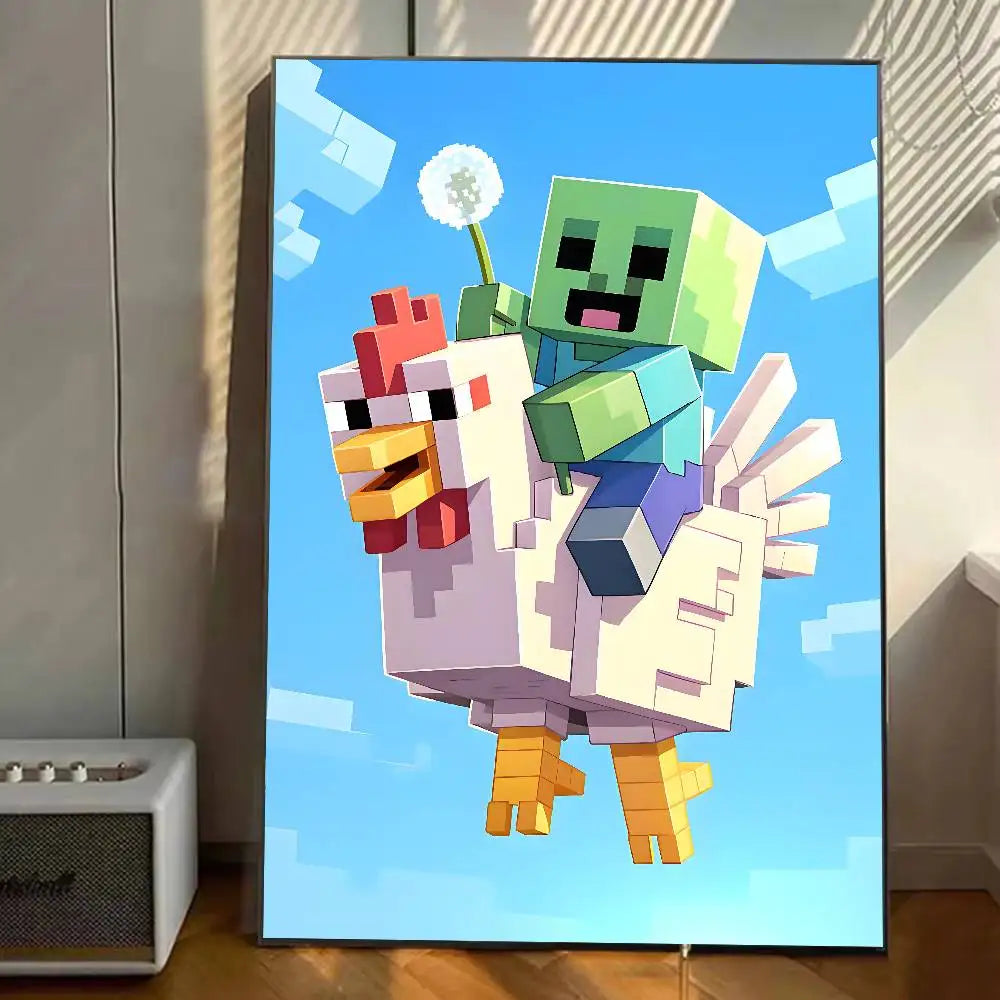 affiches art numériques pixel retro jeu vidéo animaux couleur rose blanc vert bleu gris