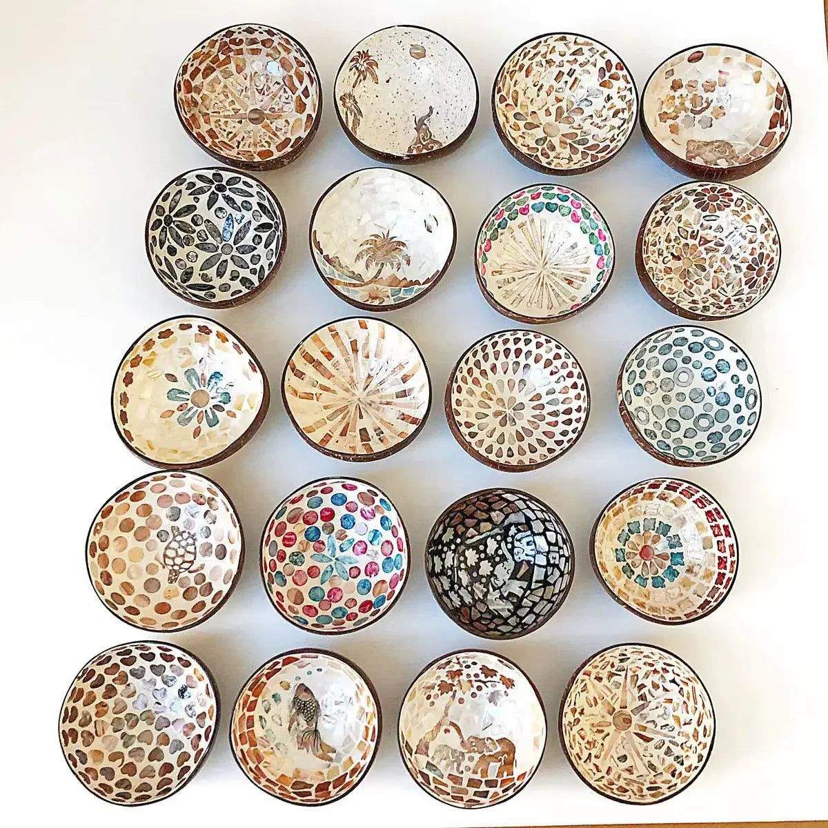 bol décoratif coquille coco artisanal mosaïque bois rangement bijoux clés maison