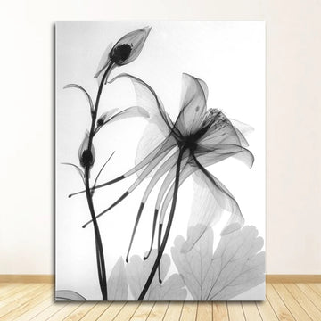 tableau toile art minimaliste fleurs abstraites noir blanc gris décoration murale maison contemporaine