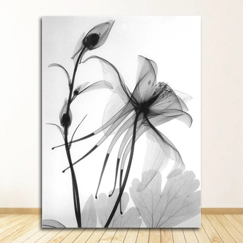 tableau toile art minimaliste fleurs abstraites noir blanc gris décoration murale maison contemporaine