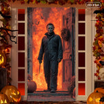 poster mural halloween effets feu masque citrouilles guirlandes squelette noir orange rouge