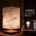 Détail de la peinture poétique sur la lampe en bois