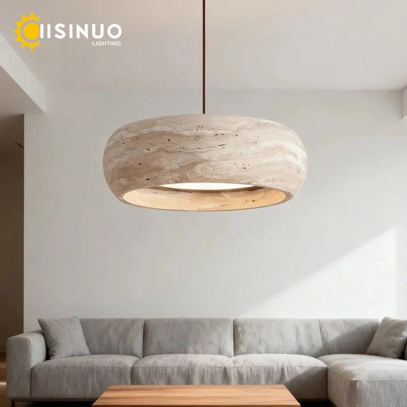 Suspension lumineuse pierre marbrée moderne câble beige 18W chambre salon restaurant