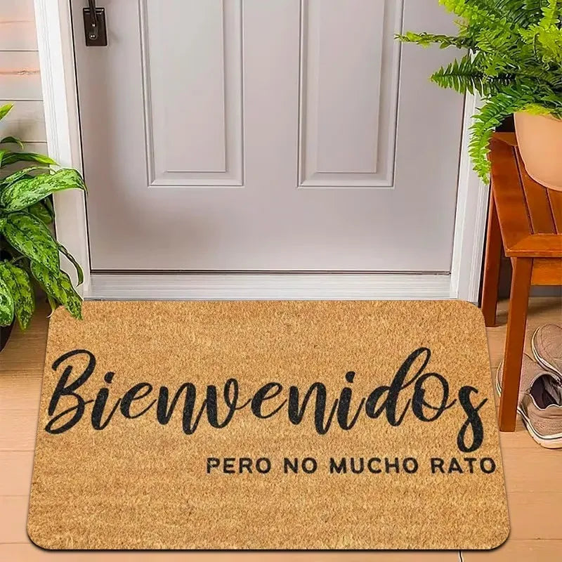 tapis d'entrée marron beige gris texte espagnol résistant rides polyester moderneextérieur adultes