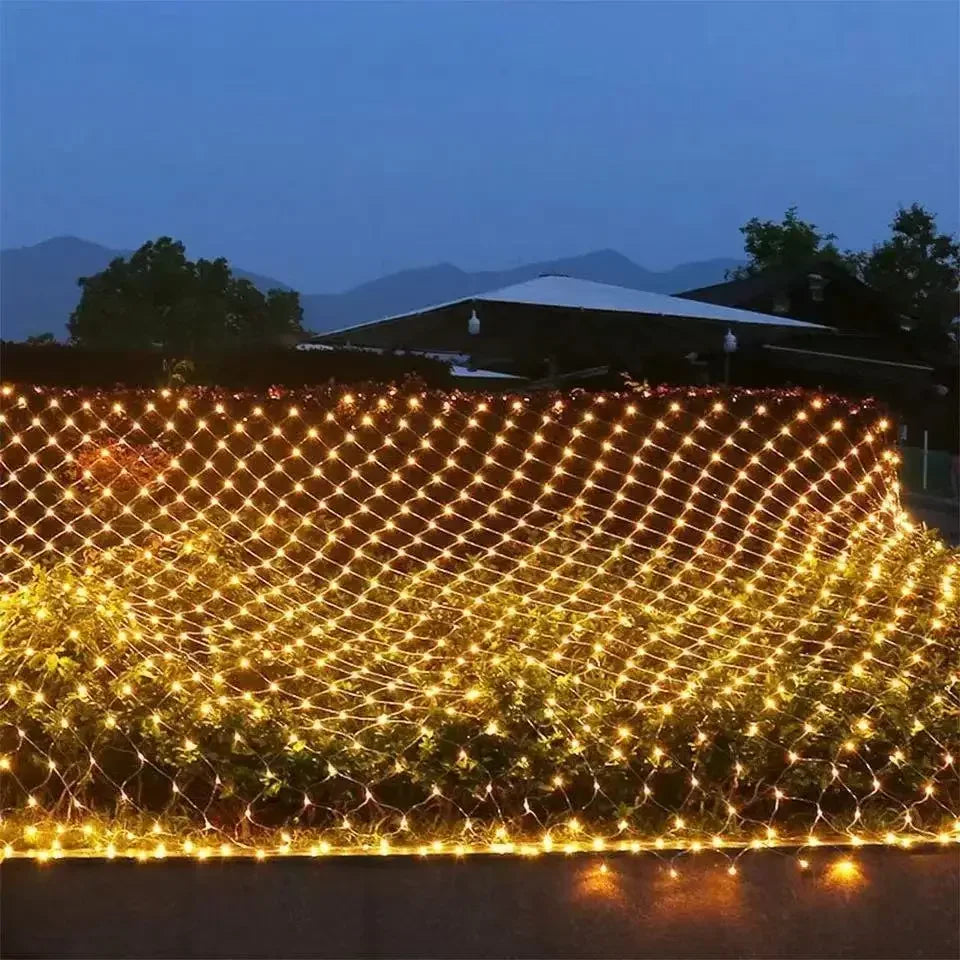 décoration noël guirlande led filet bleu blanc or moderne extérieure étanche 220v 101 150leds