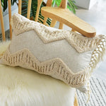 coussin boho chic brodé franges polyester beige décoratif rectangle 45x45cm