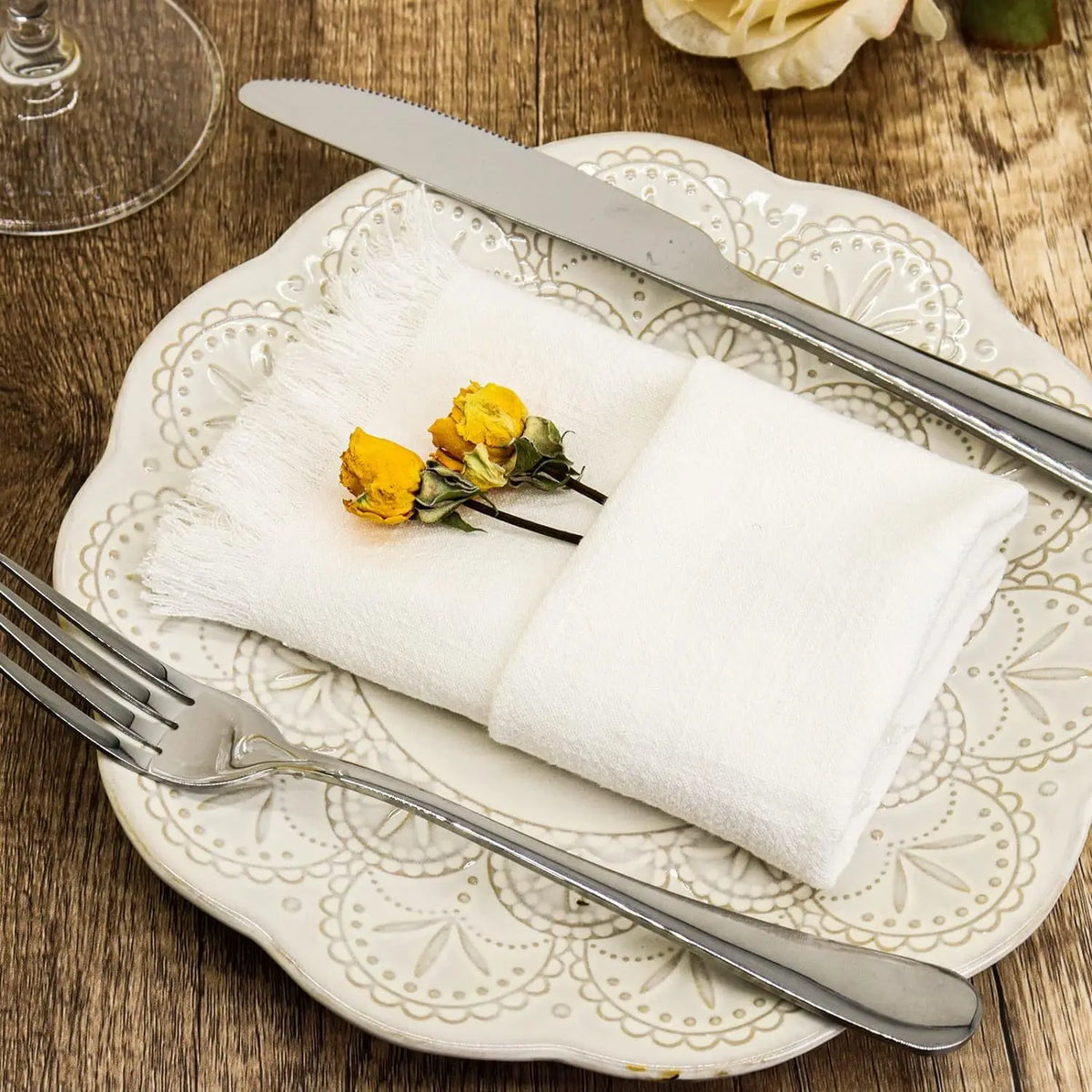 serviettes table réutilisables mélange coton lin violet gris blanc vert modernes élégantes franges adhésif