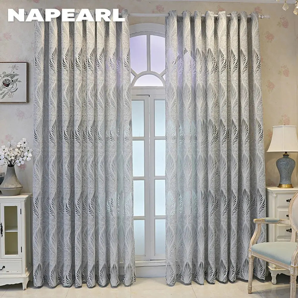 rideau jacquard fleuri gris moderne élégant tulle polyester semi transparent salon