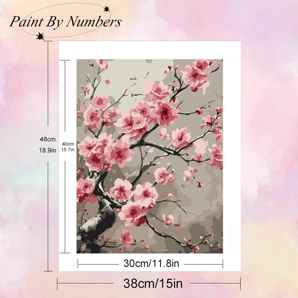 peinture numéros toile fleurs cerisier moderne rose gris branches abstrait facile débutant decoration cadeau