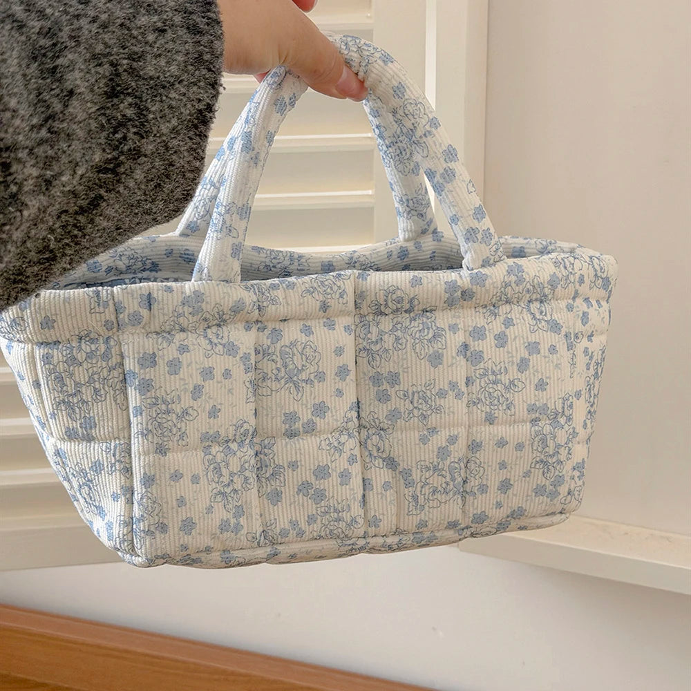 panier rangement pliable polyester fleurs blanc bleu clair moderne rangement maison jouets animaux respectueux