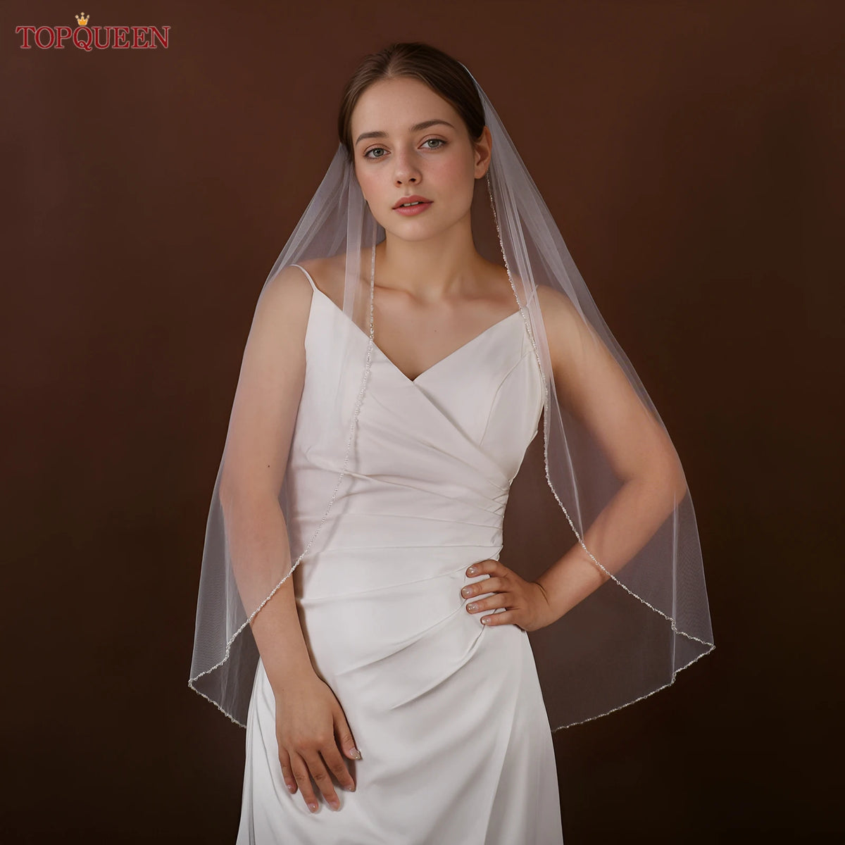 voile mariée blanc cristal bord transparent classique soirée