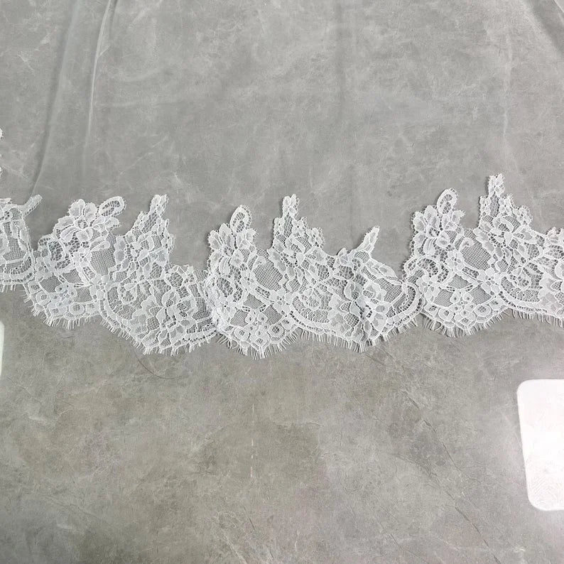 voile mariée deux niveaux dentelle polyester femme classique blanc translucide clips métalliques