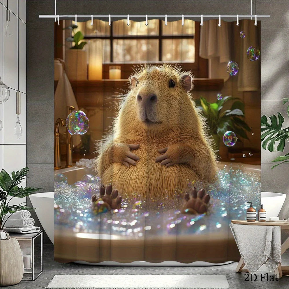 rideau douche capybara bain bulles moderne opac beige marron clair