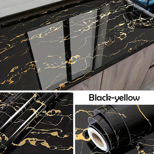 autocollant mural marbre moderne noir blanc gris bleu doré résistant eau cuisine salon