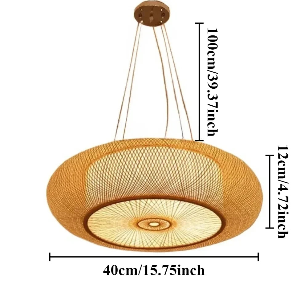 lampe suspendue tissage rotin moderne naturel 40cm 3000k 6000k tringle bambou sans ampoule