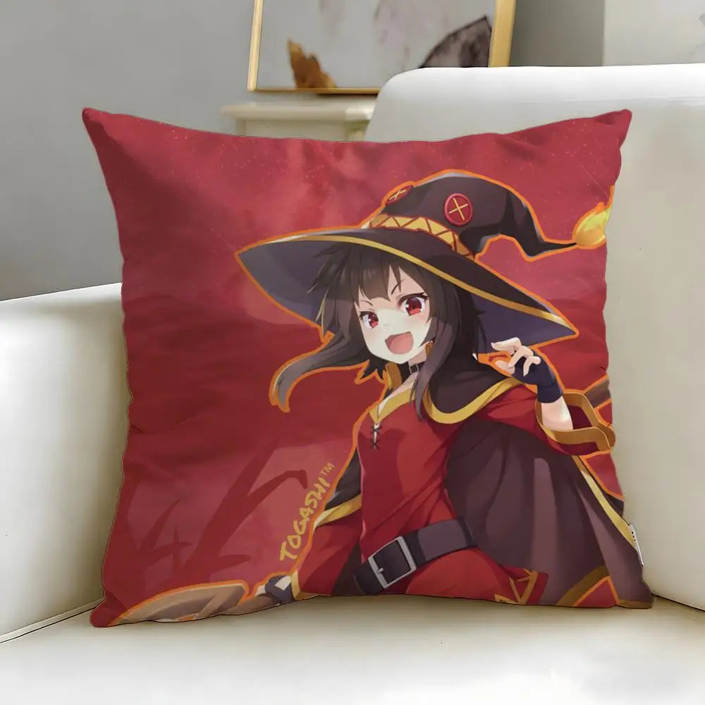 coussin anime sorcière rouge jaune noir illustration géométrique zip 45x45cm facile laver