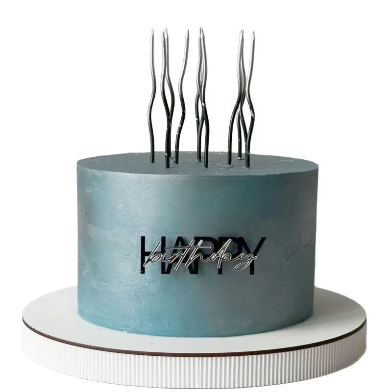 décoration gâteau acrylique happy birthday moderne occasion anniversaire enfant adulte or bleu gris