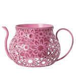 Pots fleurs vintage métal rose beige bleu clair vert marron noir fleurs découpées poignées