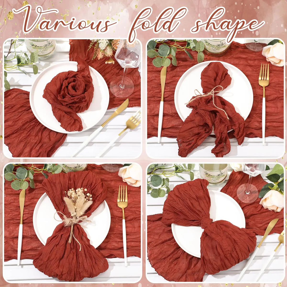 serviettes coton plissées rouge chic table maison restaurant 20x20inch