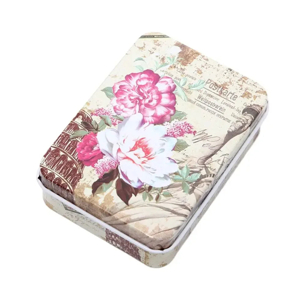 boîtes métalliques multicolores motifs vintage réutilisables rangement accessoires cosmétiques élastiques moderne respectueux environnement