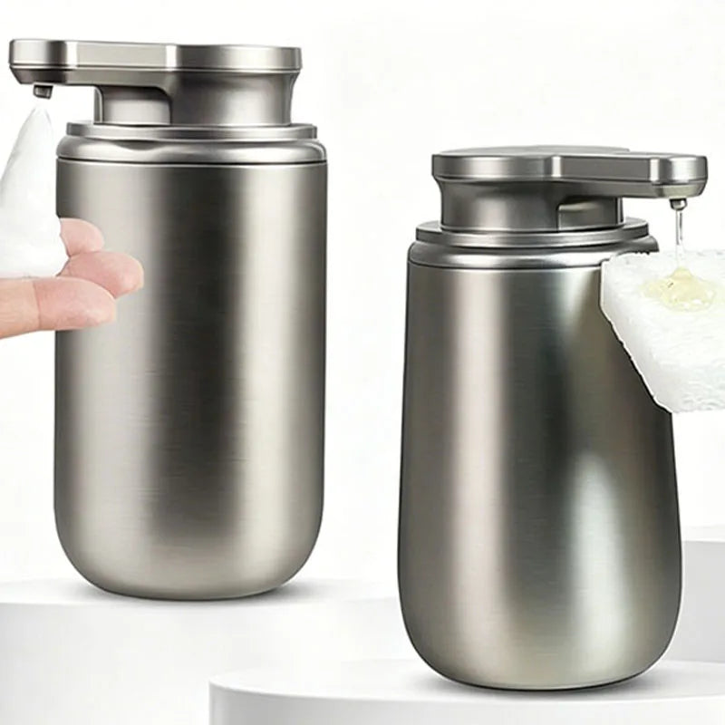 distributeur savon automatique argenté mousse liquide acier inoxydable moderne minimaliste