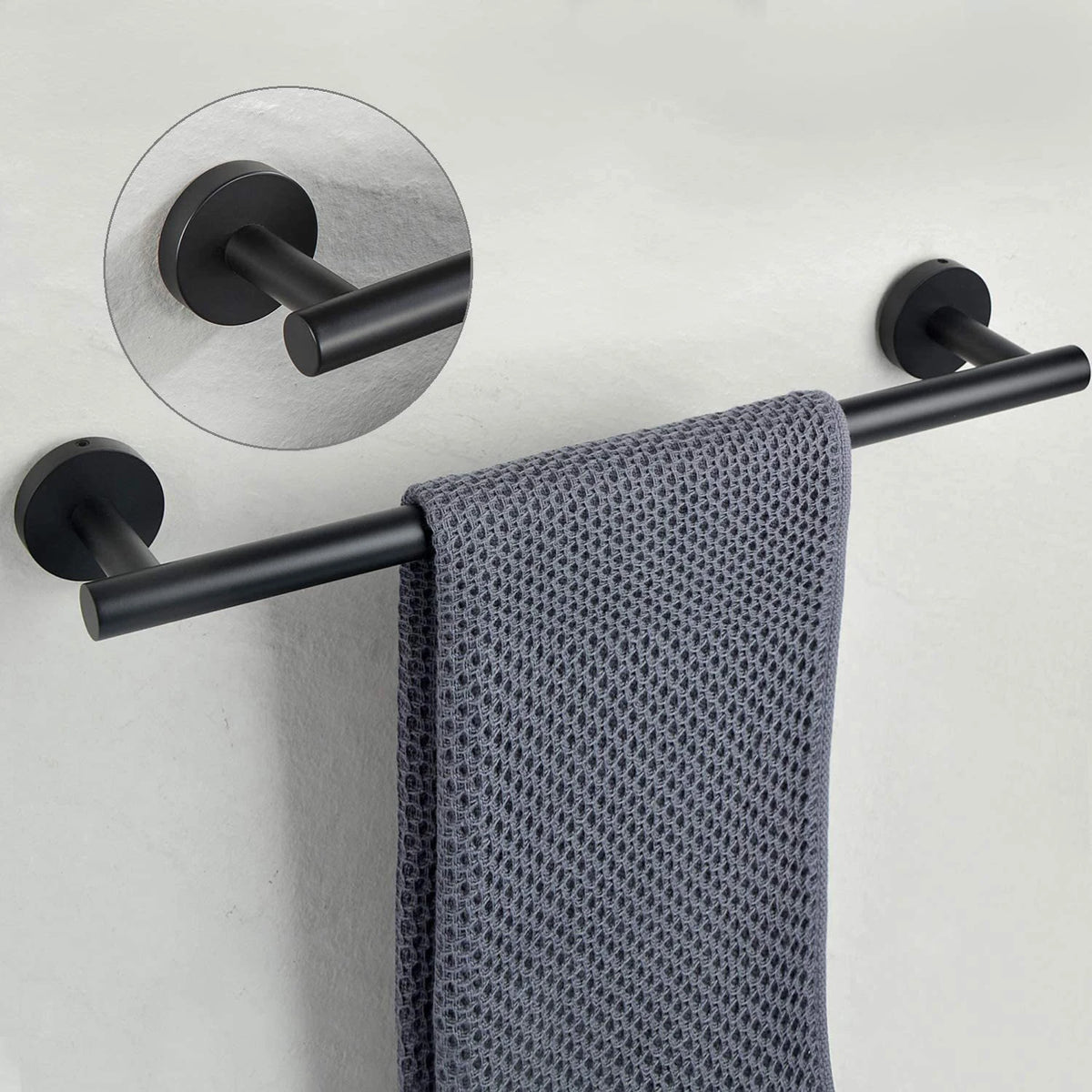 accessoires salle bain noir mat modernes fixés mur barre serviettes anneau papier toilette crochets