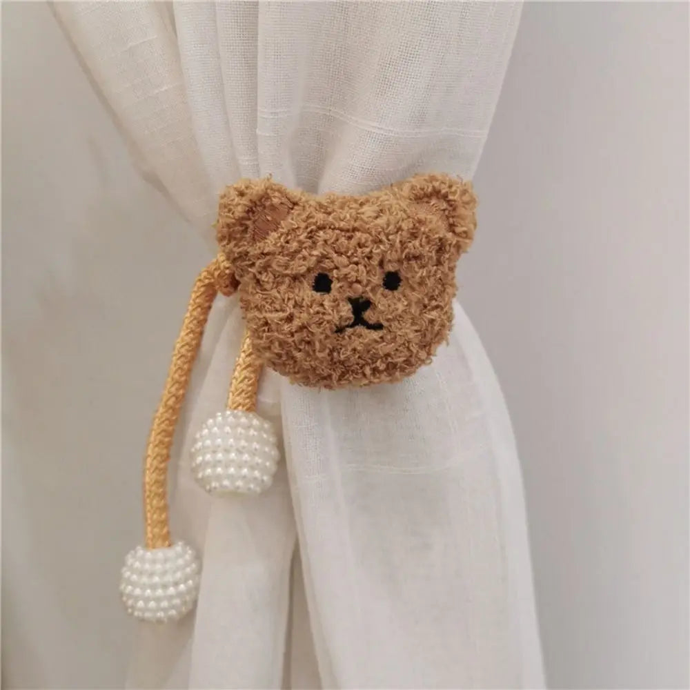 attache cordon fenêtre teddy bear mignon décoration maison tissu doux couleur beige marron clair