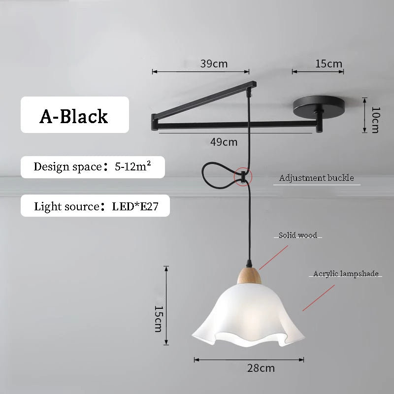 lampe suspendue moderne blanc noir flux lumineux led interrupteur bouton decoration chambre coucher