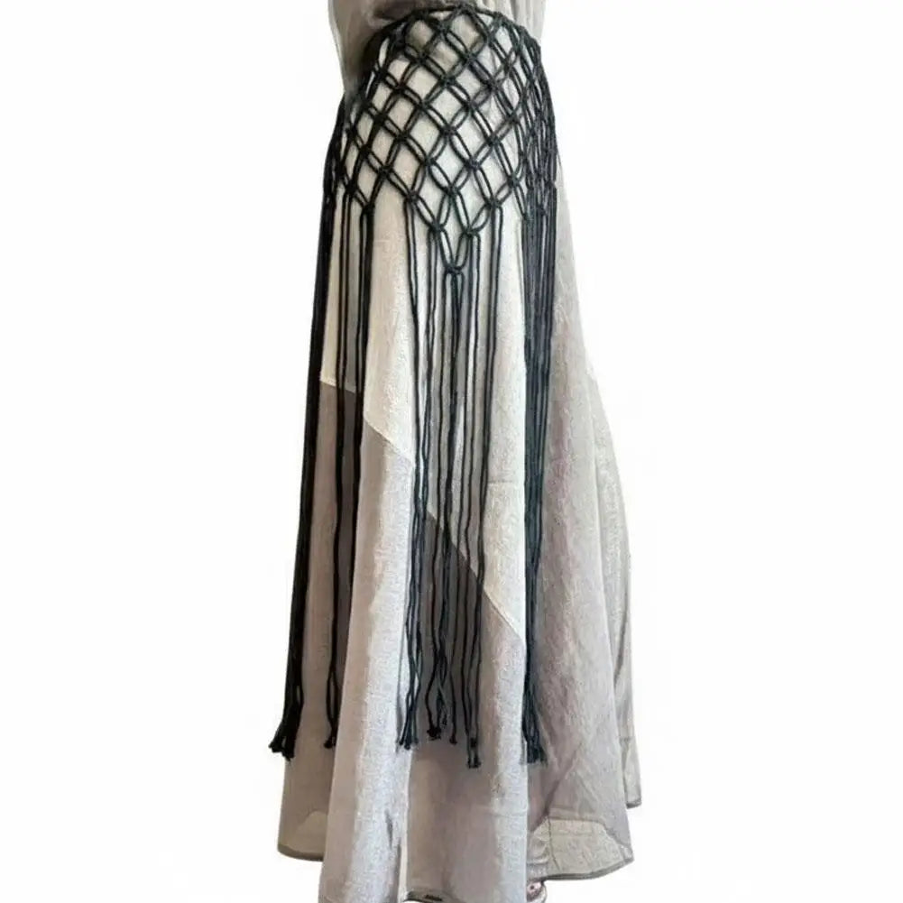 ceinture boho chic macramé franges pompons femme solides couleurs noire blanche rose jaune verte