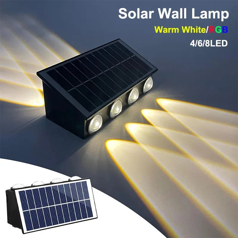 lampe murale solaire moderne noire panneau solaire cellules blanches éclairage extérieur led ip65