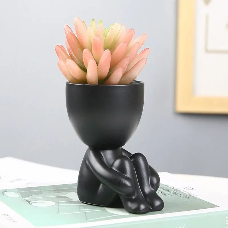 cache pot céramique contemporain noir pots fleurs succulentes drainage maison